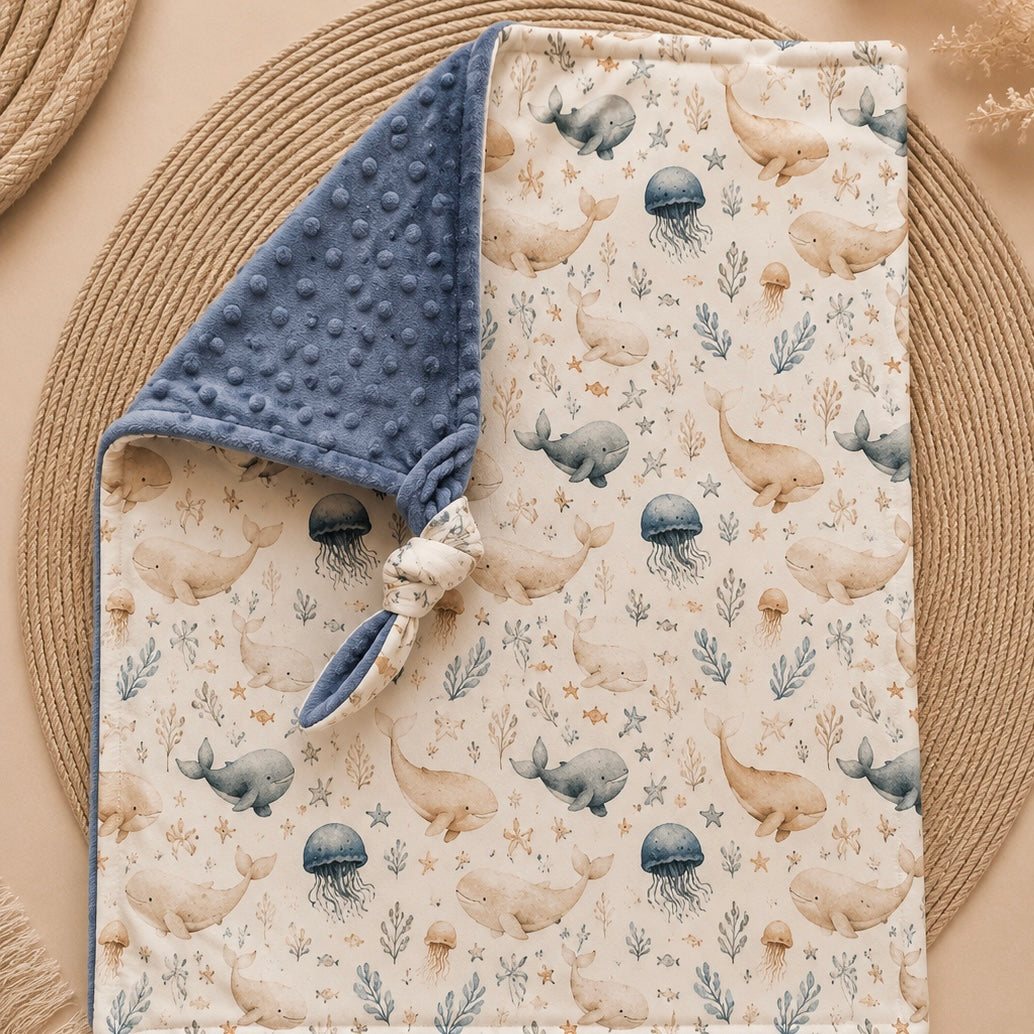 Mini doudou «Échos marins/ bulles denim »