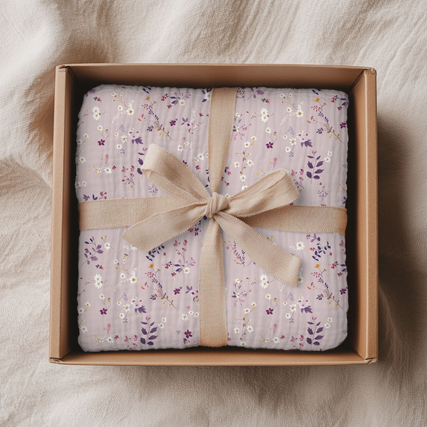 *Bientôt en ligne*Mousseline en Bamboo « Fleurs aubergine »
