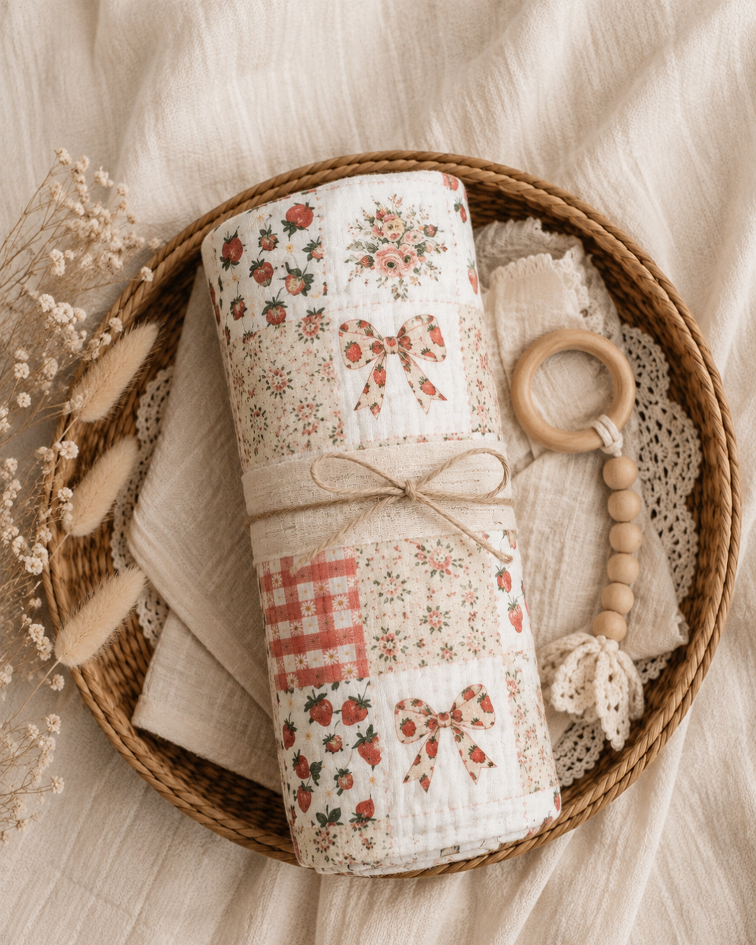 *Précommande*Mousseline en Bamboo « Fraises vintage 🍓 »