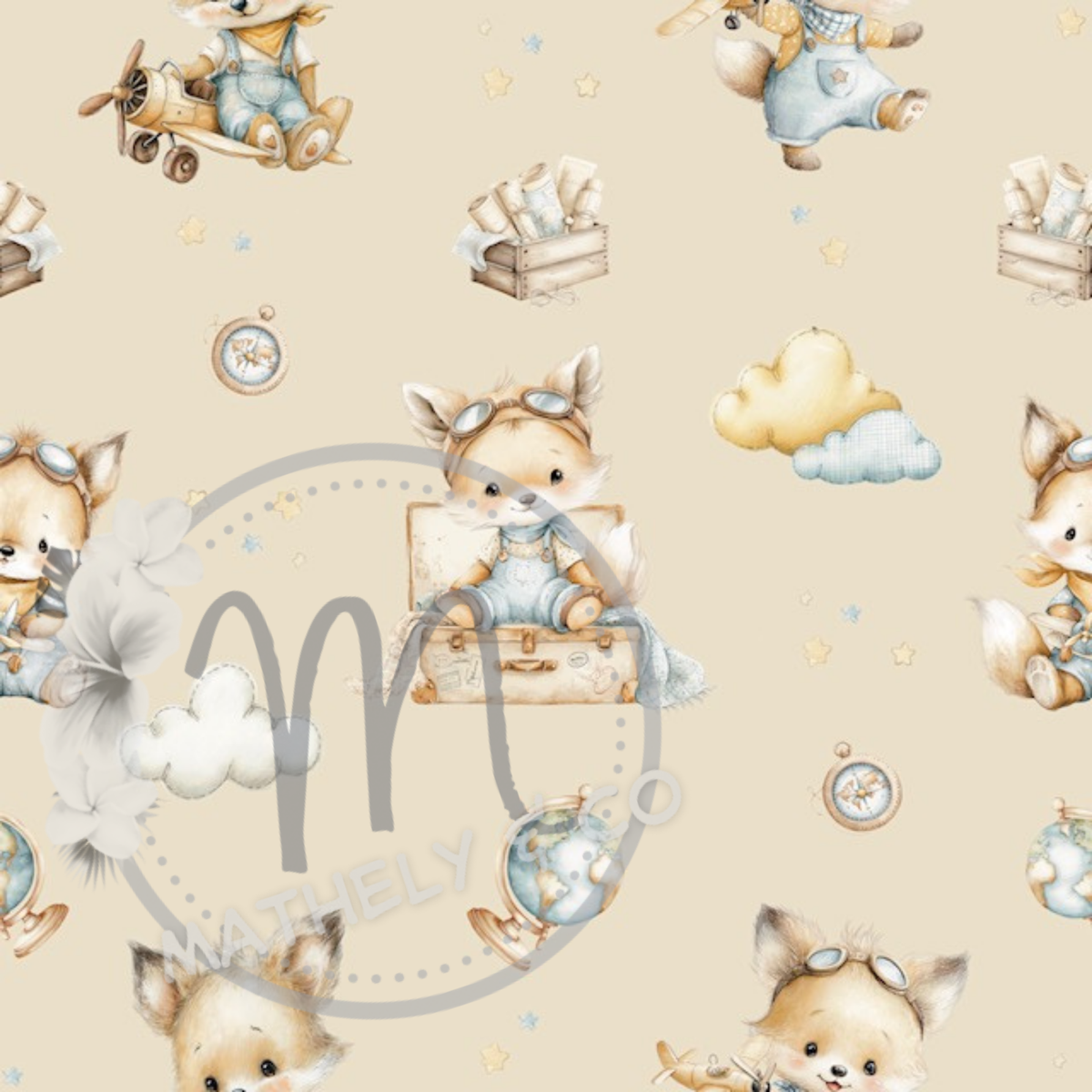 Couverture en Minky « renard globe-trotter/ minky bulle denim »
