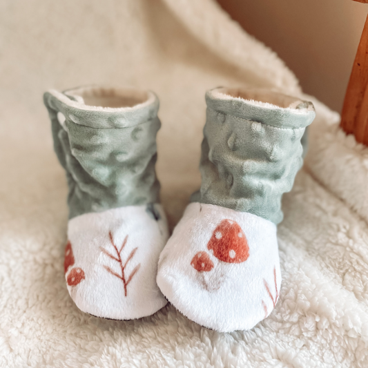 Pantoufles douces et chaudes « Léo/Bulles vieux sauge »