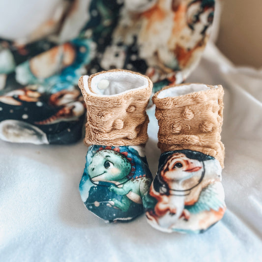 Pantoufles douces et chaudes "Space Dinos/ bulles caramel"