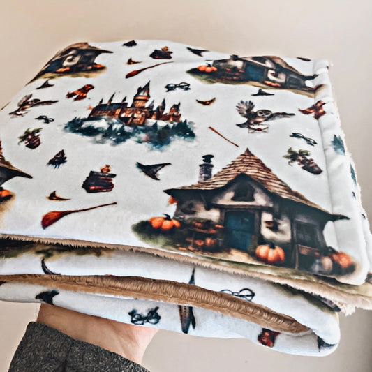 Couverture en Minky « Potion & sortilèges/ bulles sable »