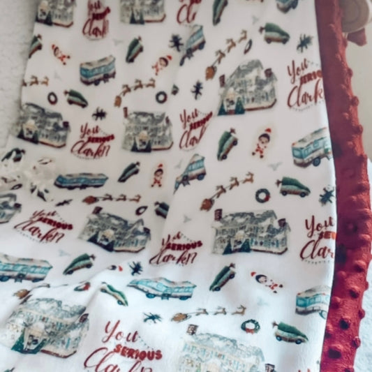Couverture en Minky "Y'a des boules dans le sapin/bulles bourgogne" Sur commande