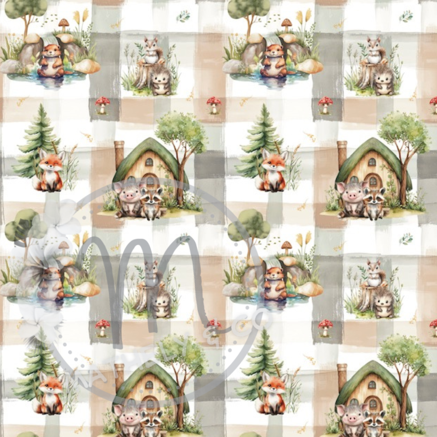 Couverture minky "Les amis de la foret/bulles sable"