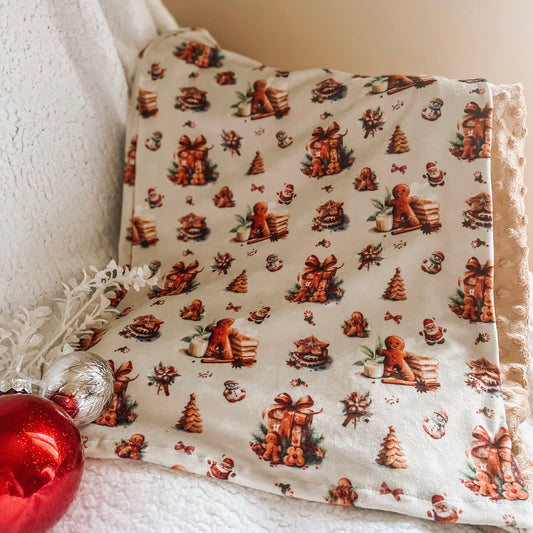 Couverture en Minky "Ginger/bulles caramel"~ Sur commande
