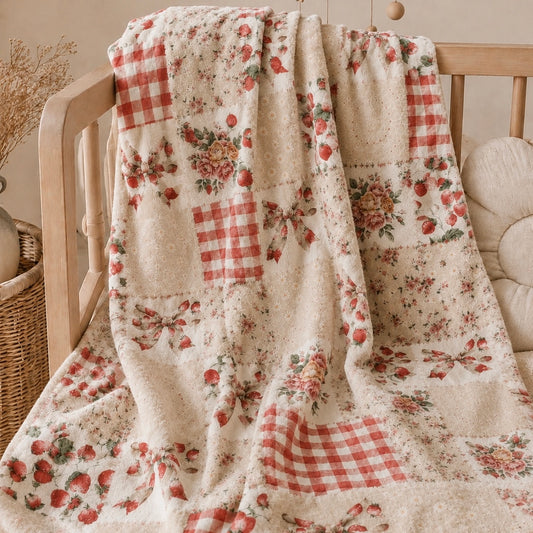 Couverture en Minky « Fraises vintage/ minky lisse monk »