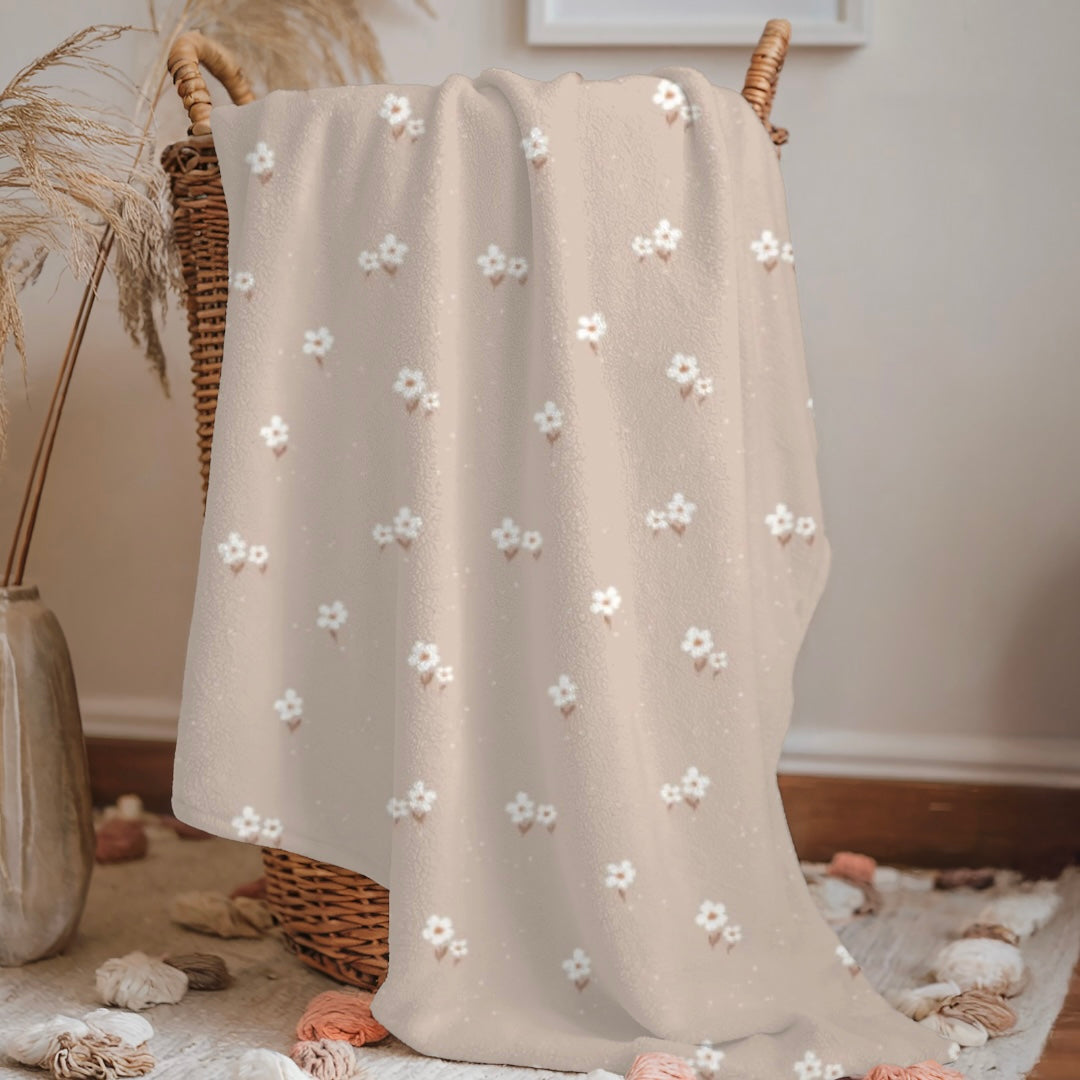 Couverture minky "Flora/ bulles crème’’
