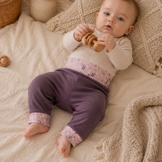 Pantalons évolutifs "Fleurs aubergine’’