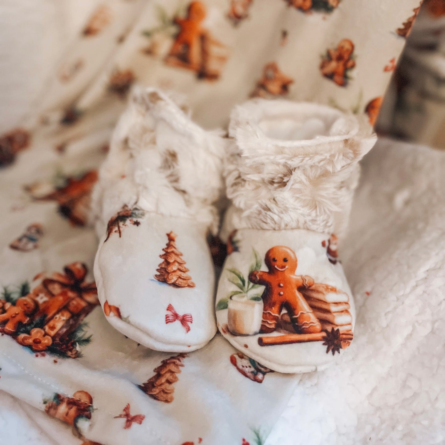 Pantoufles douces et chaudes "Ginger/Snowy owl naturel"3-6M