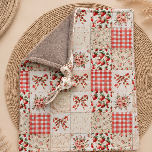 Mini doudou «fraises vintage/ minky lisse Monk »