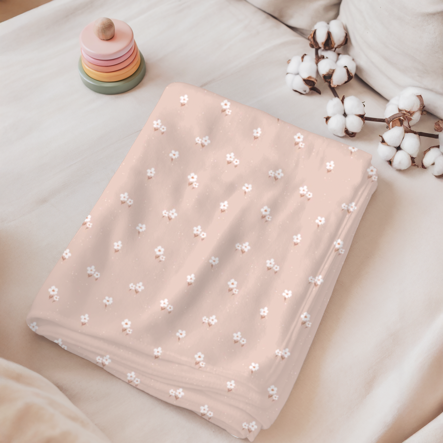 Couverture minky "Flora/ bulles crème’’