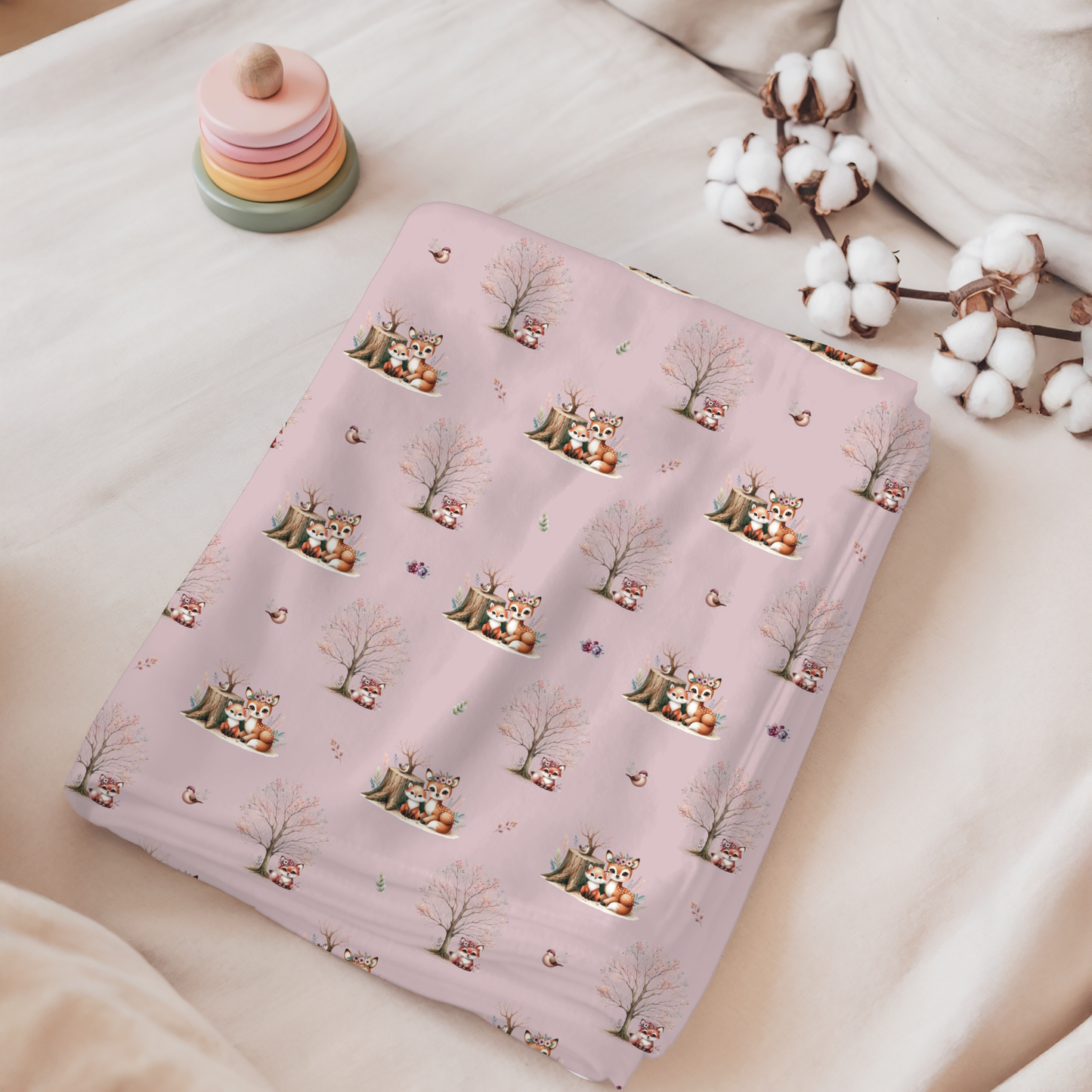 Mini doudou "Faune boréale /lisse rosewater"