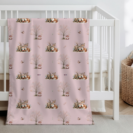 Couverture en Minky « Faune boreale/ lisse rosewater"