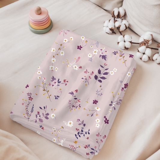 Mini doudou « Fleurs aubergine/ Minky lisse Iris»