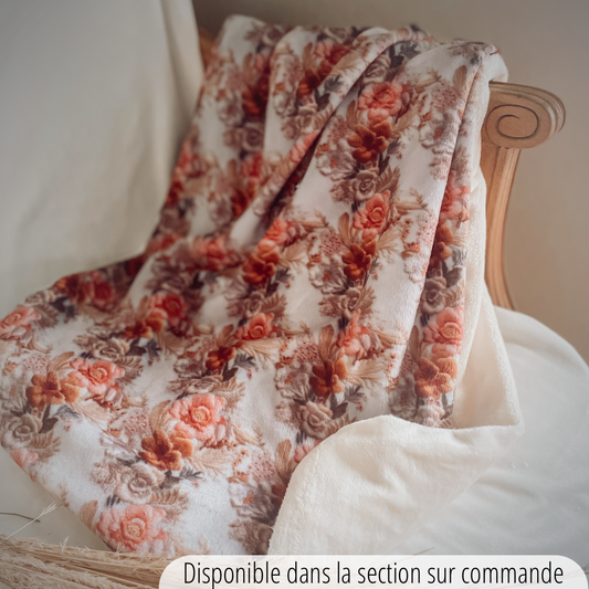 Couverture en Minky"Broderie vintage/lisse creme"