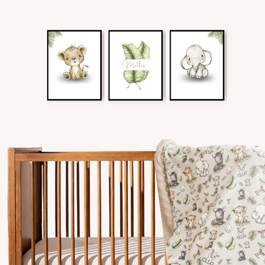 Trio d’affiches numériques Safari babies