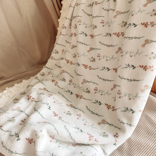 Couverture en Minky/squish "Fleurs sauvages/bulles creme"