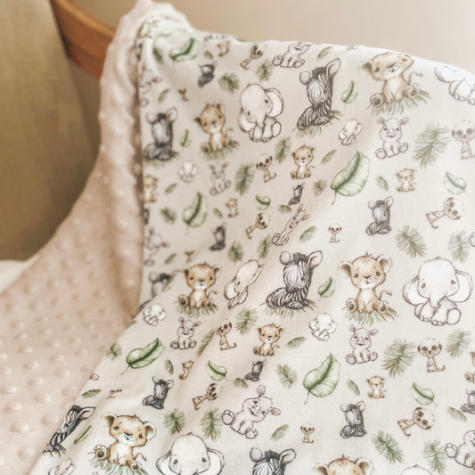 Couverture minky/squish "Safari babies/ bulles sable" *10-14 jrs ouv.