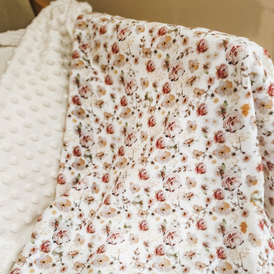 Couverture Minky/Squish "Fleurs dorées/bulles crème" *10-14 jrs ouv.
